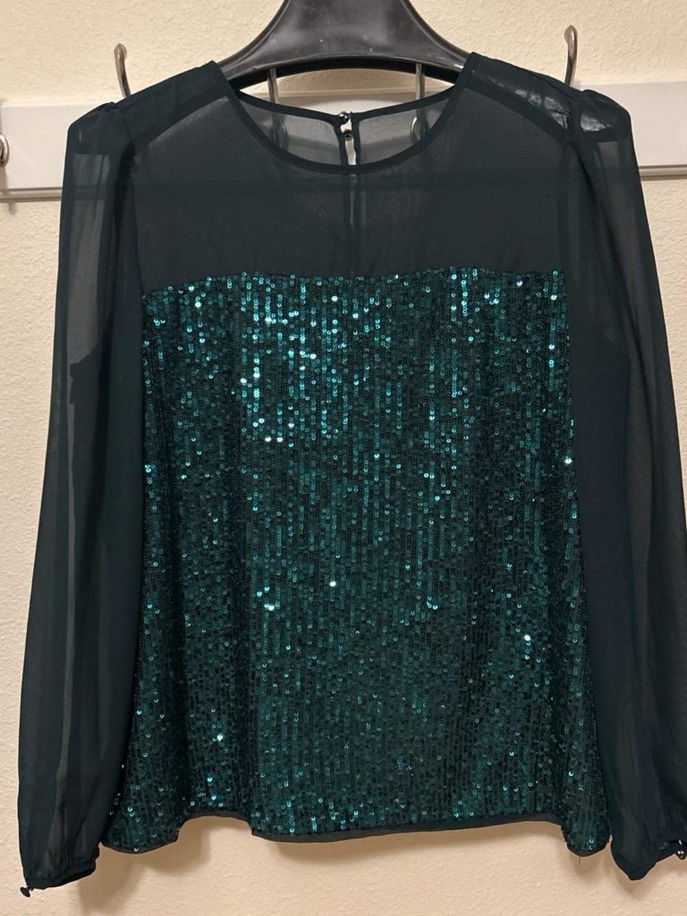 Vince Camuto Teal Sequin Long-Sleeve Blouse